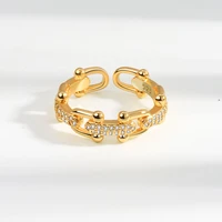 fashion womens chain hollow adjustable open ring female u shaped real gold jewelry ring