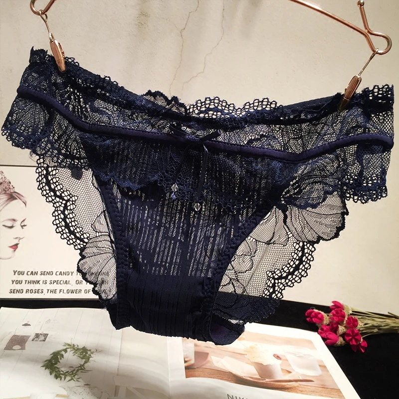 European and American transparent perspective sexy lace temptation women's underwear women's low waist briefs Japanese