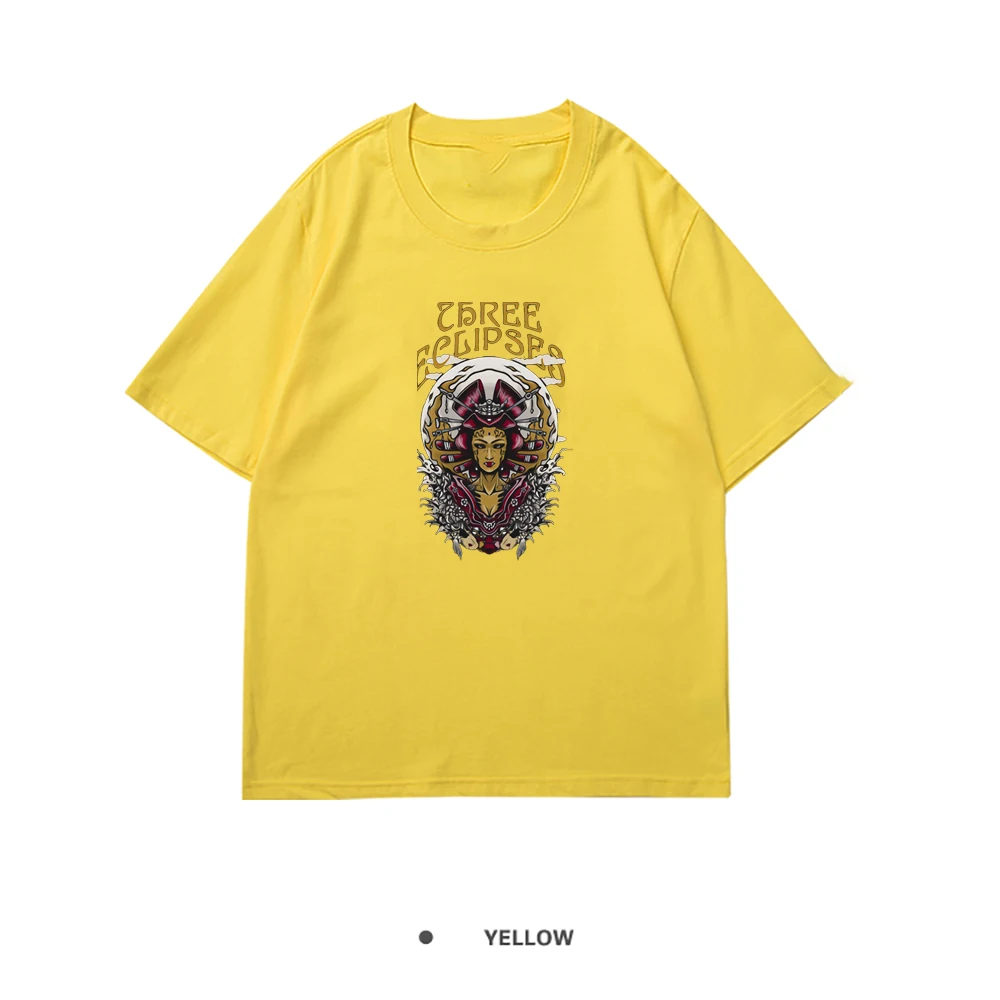 

Футболка женская с японским принтом гейши, свободная брендовая рубашка из хлопка, топ оверсайз, модная темпераментная футболка с аниме прин...