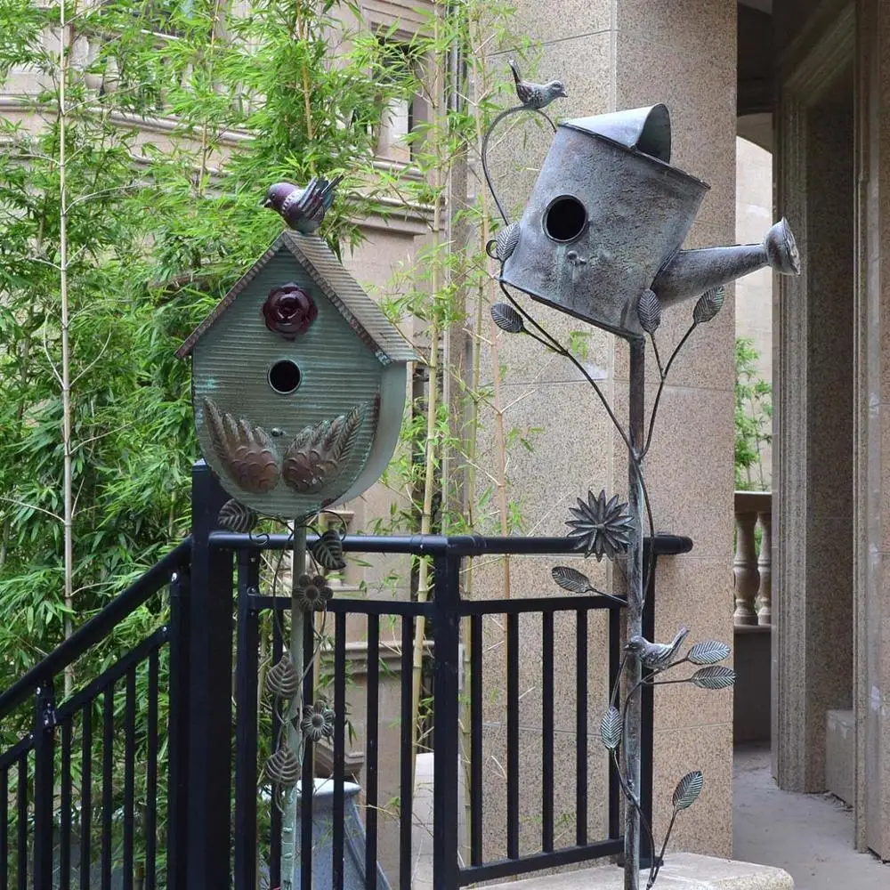 Открытый сад железное гнездо для птиц чайник украшения фермерское искусство