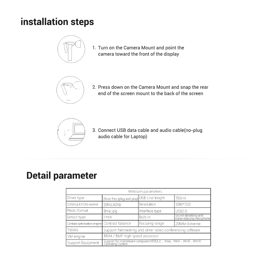 

720P HD Live Webcam Online Teaching Equipment Drive-free Autofocus Computer Laptop Camera PUO88