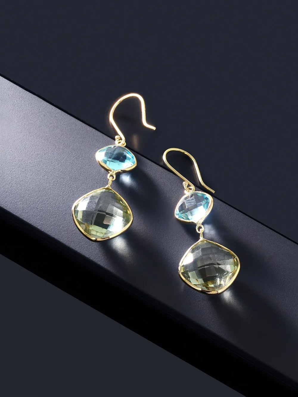 GemStoneKing 18 00 Ct натуральный зеленый аметист и голубой топаз 14K желтое золото висячие