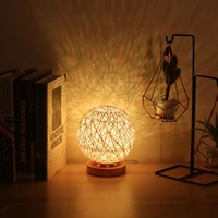 nordic wood table lamp living room bedroom bedside lamps art decoration desk rattan twine lamp ball lights usb charging