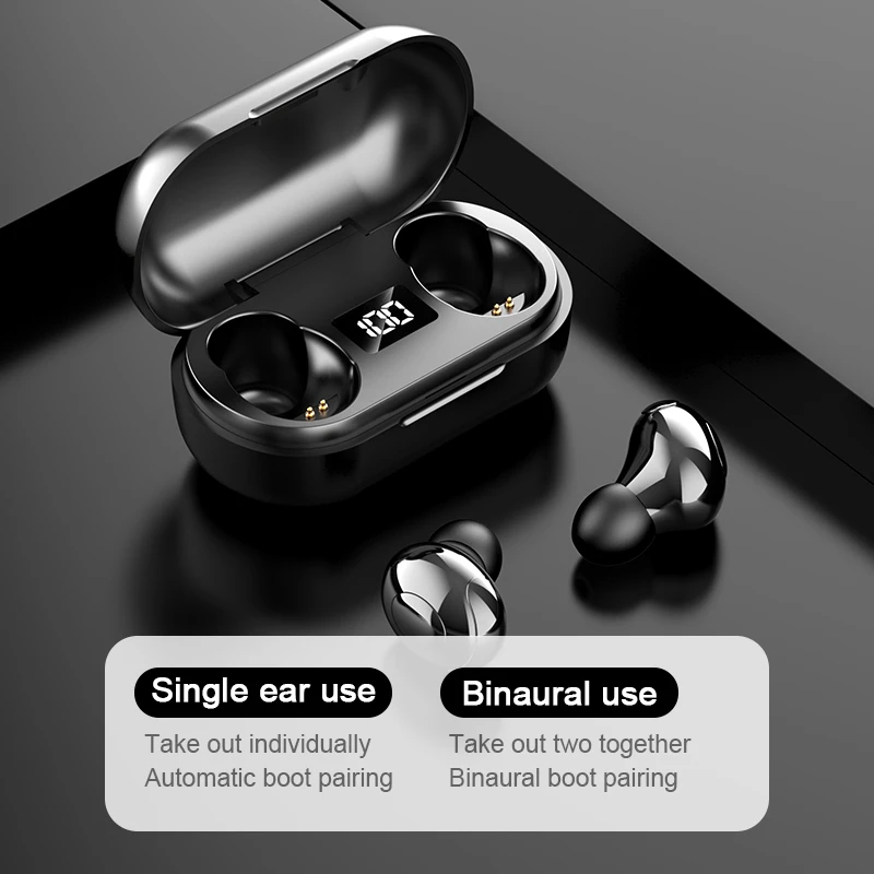 

T8 Bluetooth Headset Binaural Digital Display Headphone 5.0 TWS LED True Stereo Wireless Earbuds Sports Waterproof Headsets