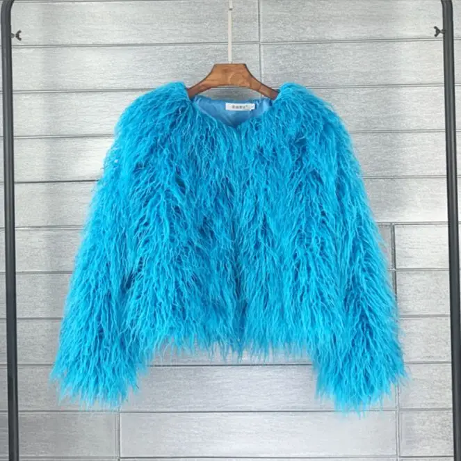 Faux Fur Coat Turkey Short Winter Ladies Fluffy Warmth Nightclub Party Korean Style Pure Color Beach Wool Female Fashion Top Gay