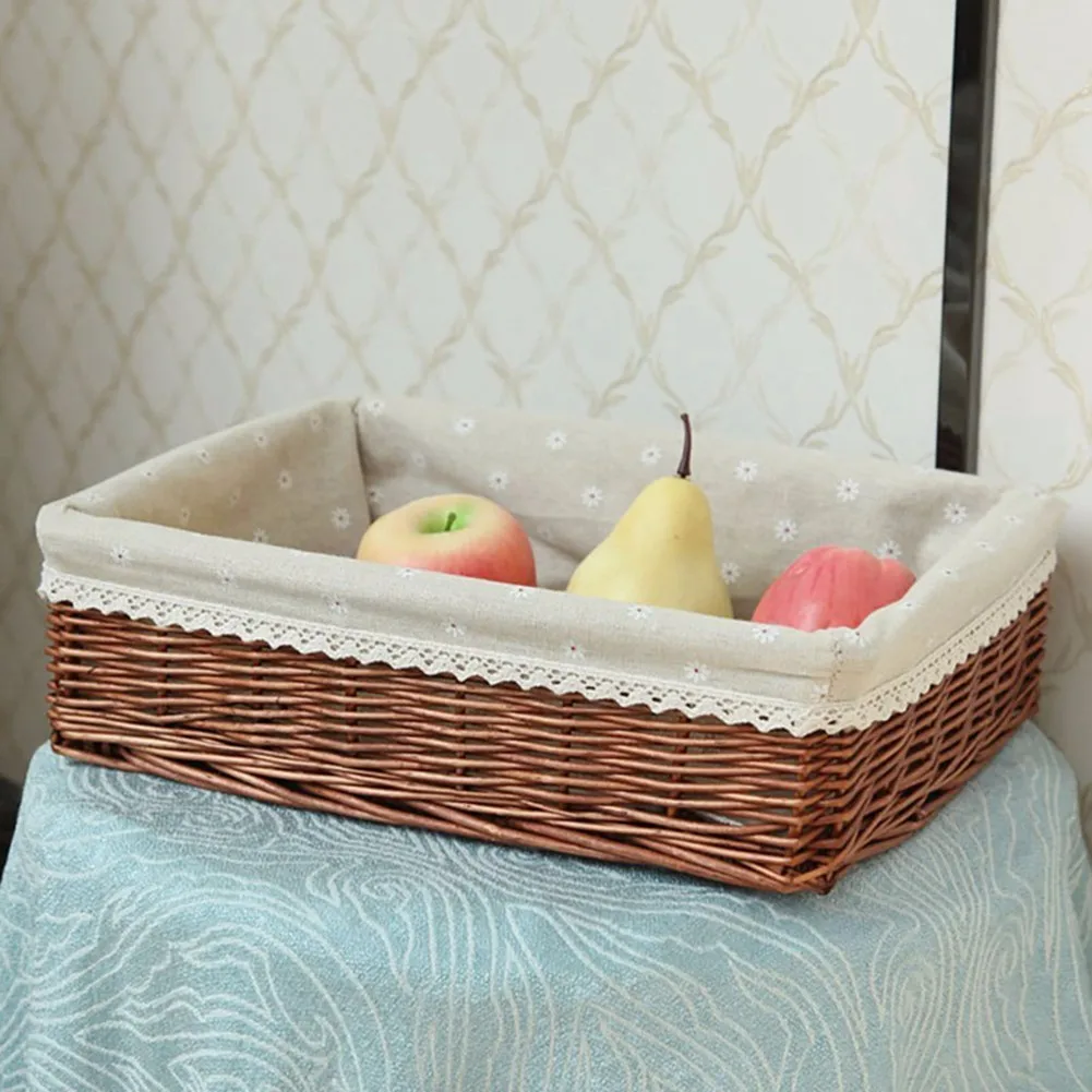 

1 X Woven Basket 25 X 16 X 7cm Wicker + Cloth Handmade Wicker Bread Basket For Home Candy Sundries Organizer