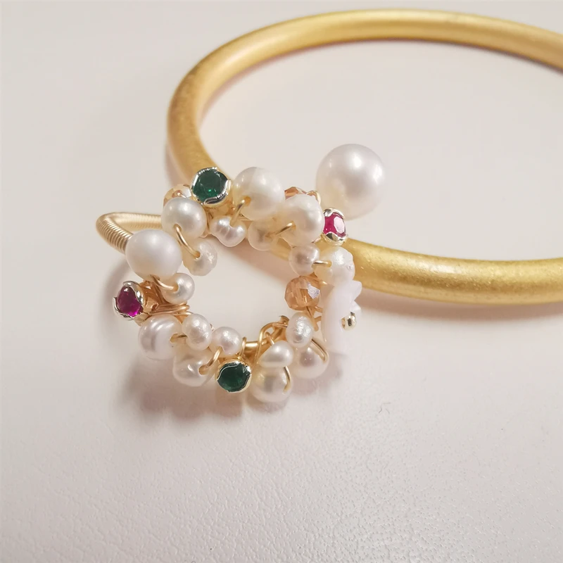 DAIMI 2-3mm Pearl Ring White Garland Rings For Women Adjustable | Украшения и аксессуары