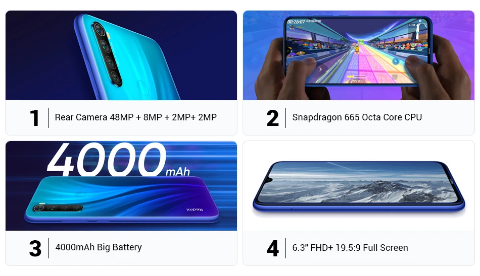 Xiaomi Redmi Note 8 с глобальной прошивкой, 6 ГБ ОЗУ, 64 Гб ПЗУ, 48мп четырехъядерный процессор Snapdragon 665, четыре ядра, 6,3 дюйма, полный экран, 4000 мАч, мобильный телефон