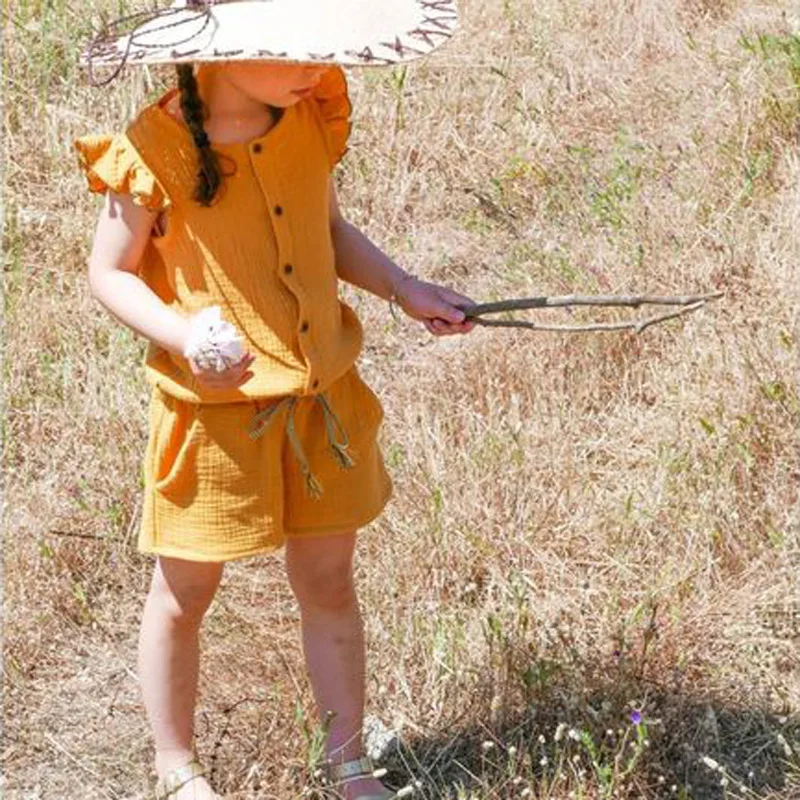 Летний комбинезон для новорожденных девочек с оборками на рукавах одежда