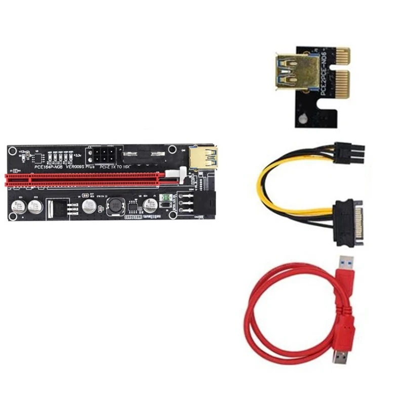 

PCI-E Райзер VER009S Plus GPU PCIE карта PCI E X16 до X1PCI Экспресс адаптер карта 6Pin к SATA USB3.0 светодиодный светодиодными лампами