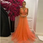 Оранжевое Тюлевое длинное платье для выпускного вечера Verngo, вечерние платья на бретелях-спагетти, платье с открытой спиной для особых случаев, модель 2021