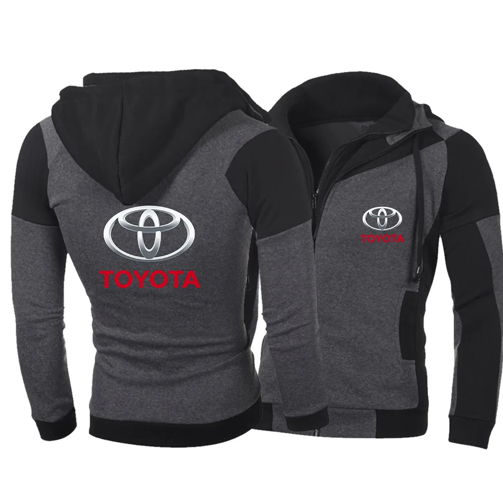 

New Style Men's Toyota Car Logo Spring Autumn Casual Fashion Double Zipper Spliced Jacket Long Sleeve Sports Hoodie