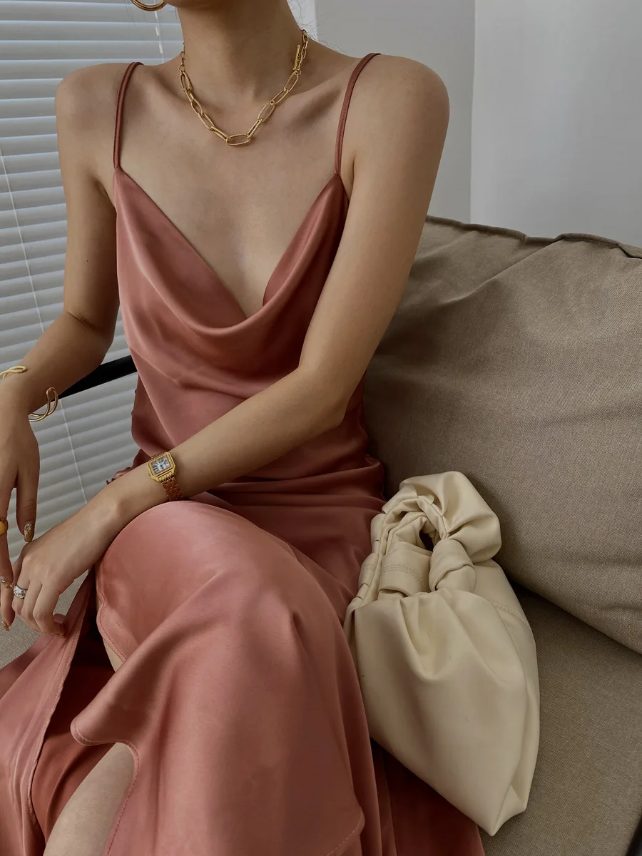 

SANGMAY Sexy Evening Dress Elegant Party Silk Camisole Camis Dress for Women