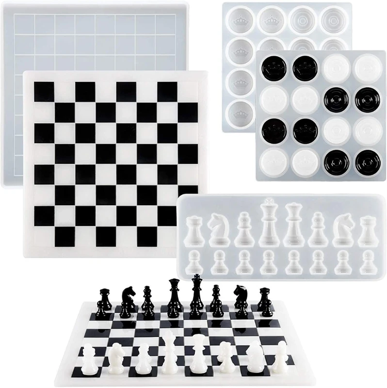 

3 Pcs Crystal Epoxy Resin Mold International Chess Board Chess Pieces Silicone Mould Set DIY Handmade Crafts Tool