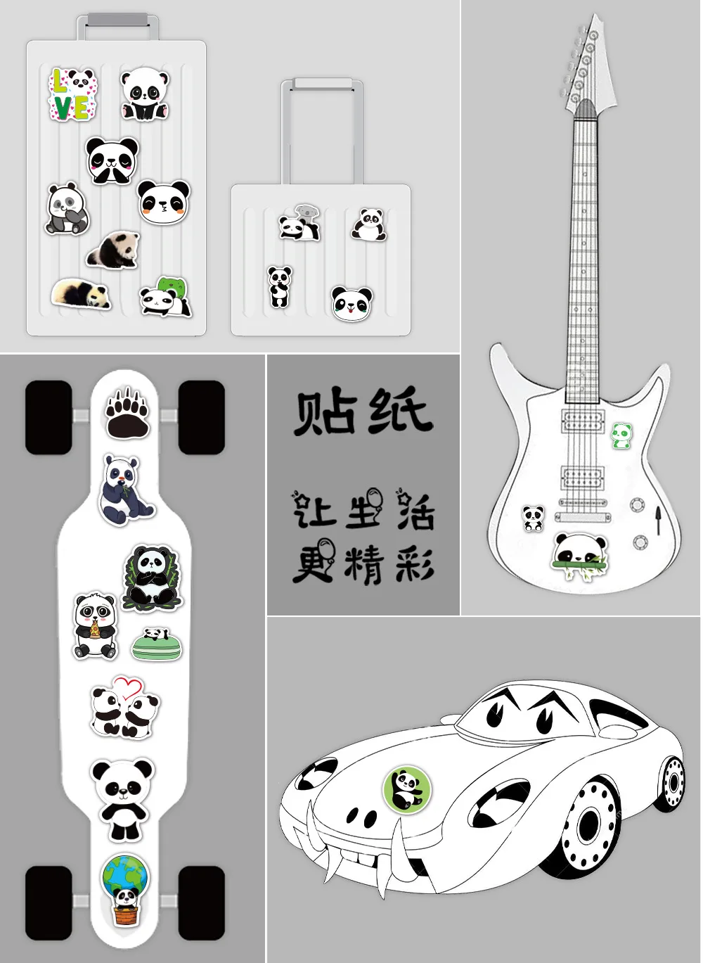 

50PCS/Pack Cute Panda Stickers For Notebook Motorcycle Skateboard Computer Decal Cartoon Luggage Animal Decal Sticker