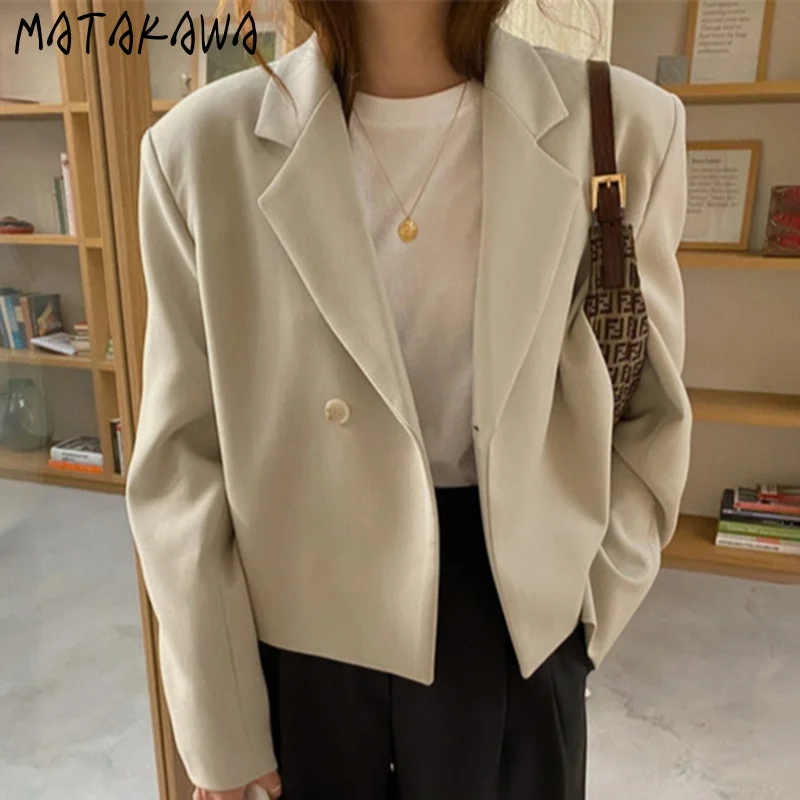 

MATAKAWA Loose Solid Women Blazers Korea Autumn Simple Office Lady Blazer Lapel One Button Long-sleeved Suit Coat Female