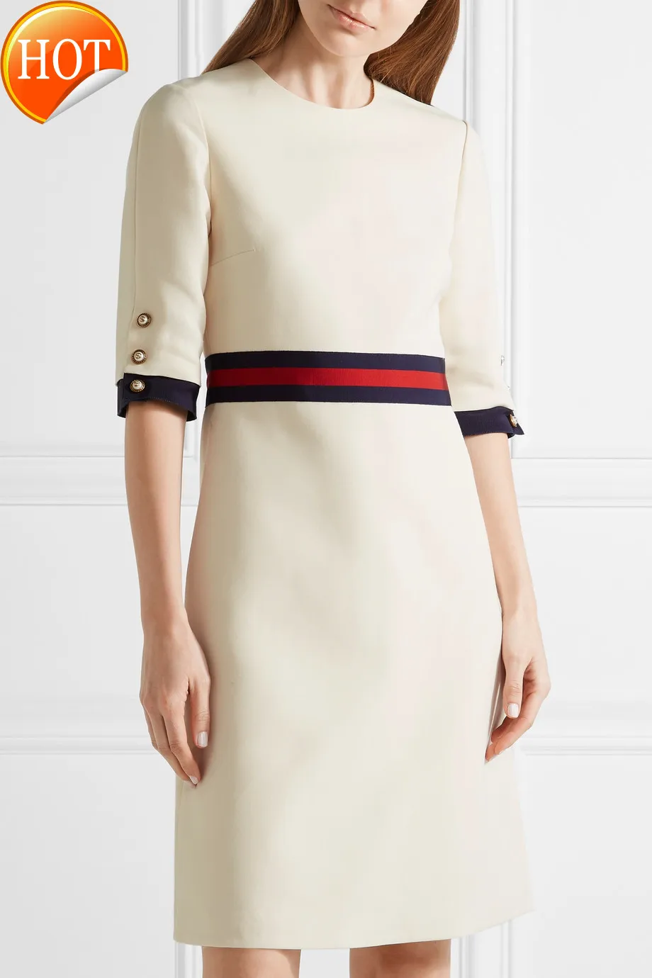 

customized big ol office style splicing ribbon solid slim dress