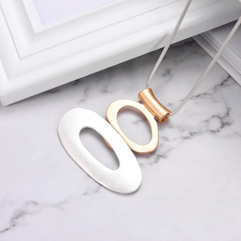 Женское винтажное массивное ожерелье длинное матовое геометрическое с кулоном