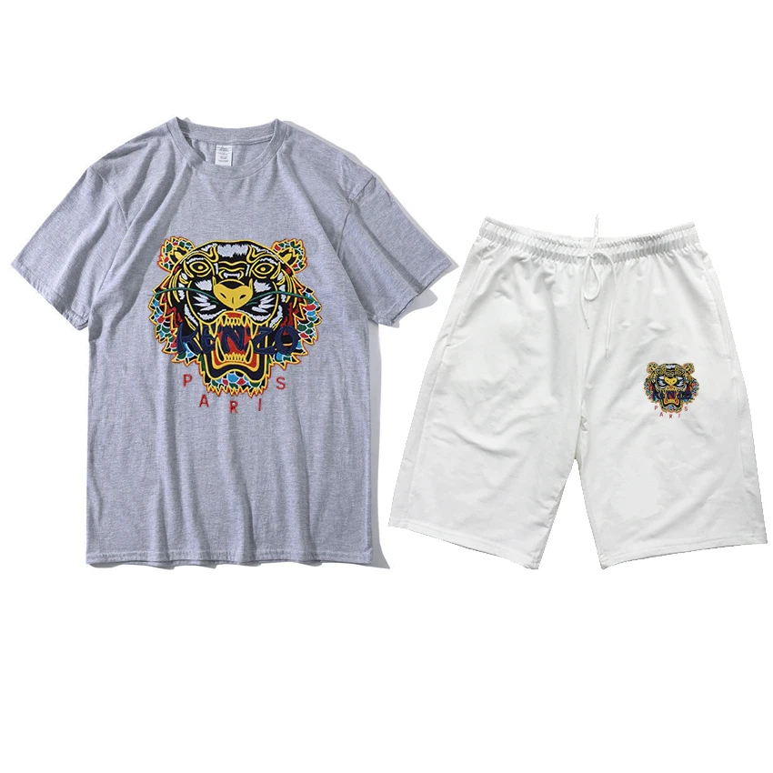 

2021 Brand Men's Printed tiger Sweatshirt pants summer men's cotton T-shirt + shorts casual suit sportswear men's clothing