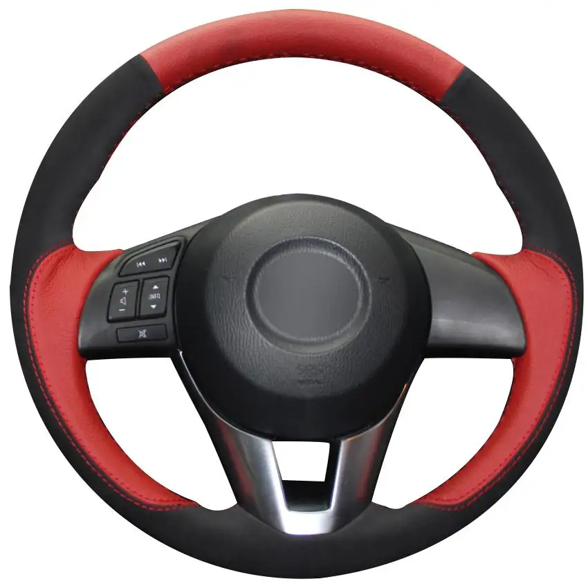 

DIY Нескользящая прочная красного цвета из натуральной кожи черная замша рулевого колеса автомобиля крышки для Mazda 3 Axela Mazda 6 Atenza Mazda 2 Cx -3 Cx3
