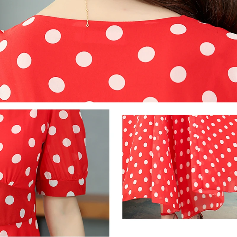 Женское платье в горошек макси-платье с круглым вырезом тонкое элегантное стиле