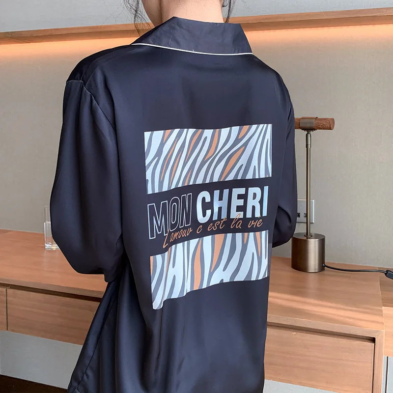 

Spring Couple Pajamas Set Satin Print 2PCS Sleepwear Long Sleeve Pyjamas Suit Casual Sleep Set Lovers Silky Home Clothing