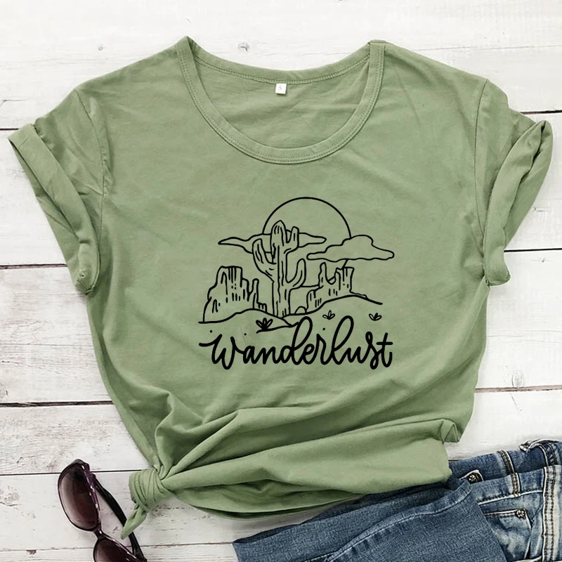 

Wanderlust Desert Cactus T-shirt Trendy Women Travel Tshirt Camiseta Funny Summer Graphic 90s Adventure Camping Tee Shirt Top
