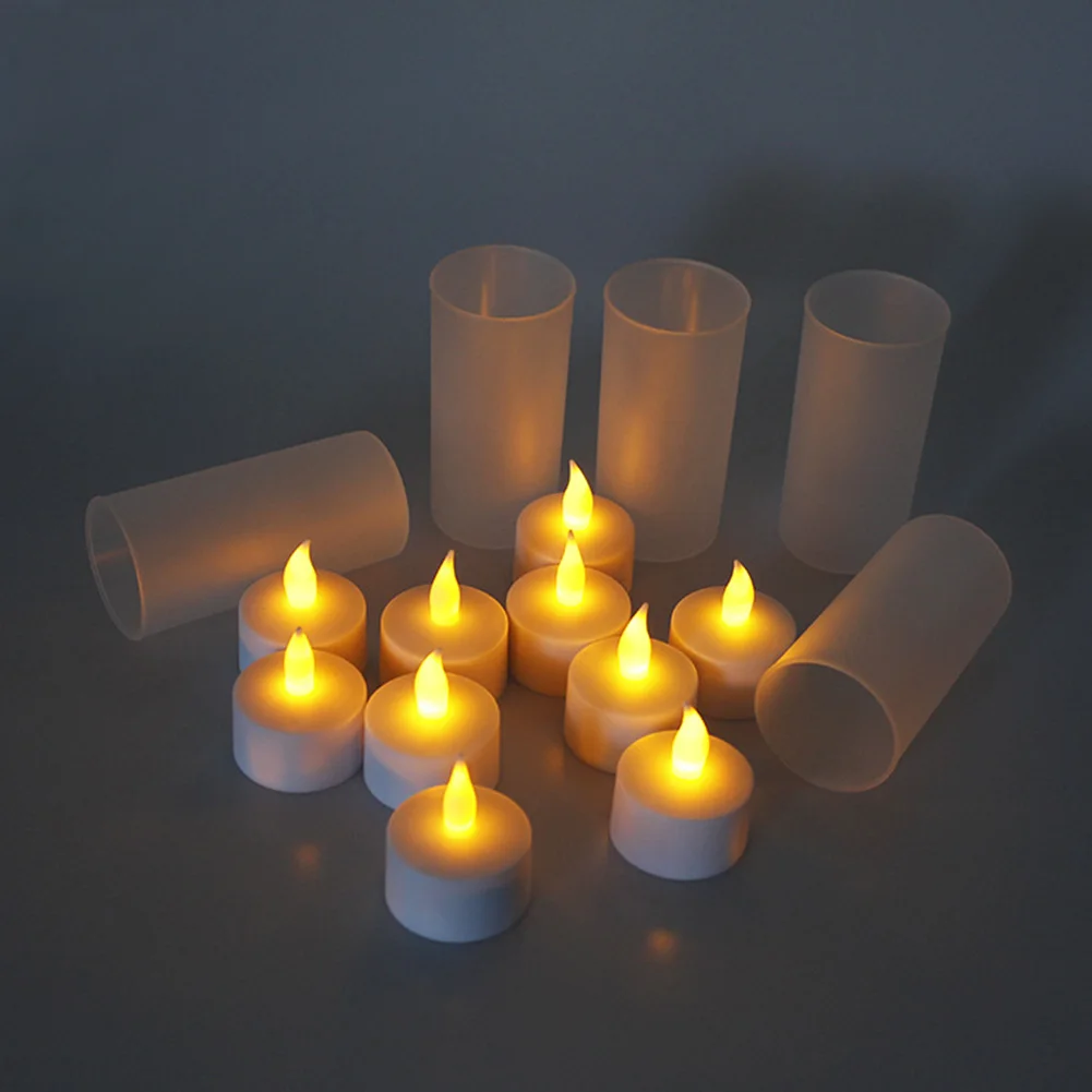

6pcs Bright Rechargeable Safe Led Candle Lamp Festival Yellow Realistic Frameless Tea Light Flickering