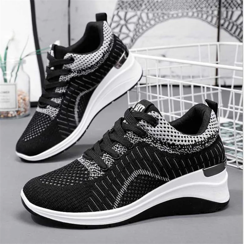 Women's Knitting Flats Lace Up Slip On Ladies Breathable Sneakers Platform Casual Comfortable Female Running Shoes Spring 2022