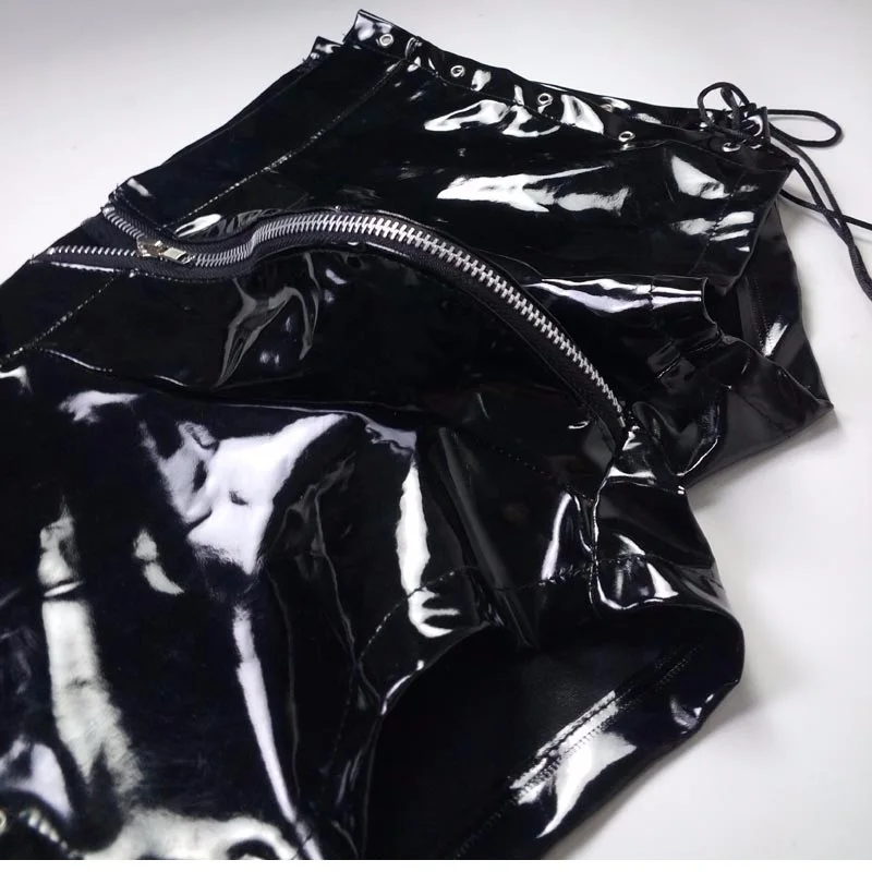 Пикантные Для мужчин дикий ПВХ Искусственная кожа застёжка-молния короткие