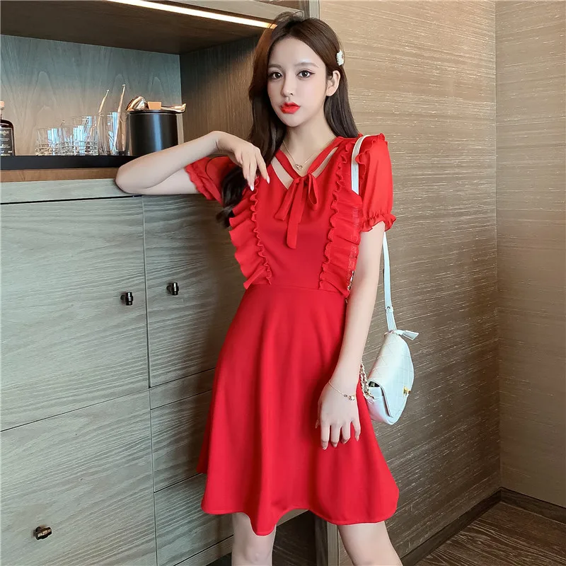 Красное рождественское платье с оборками женское сексуальное облегающее