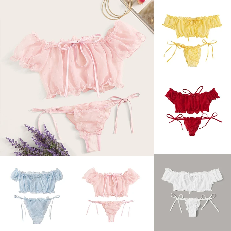 

Сексуальный милый узор в горошек; Беспроводной прозрачный бюстгальтер с мягкой чашкой стринги интимный ультра-тонкий комплект нижнего бел...