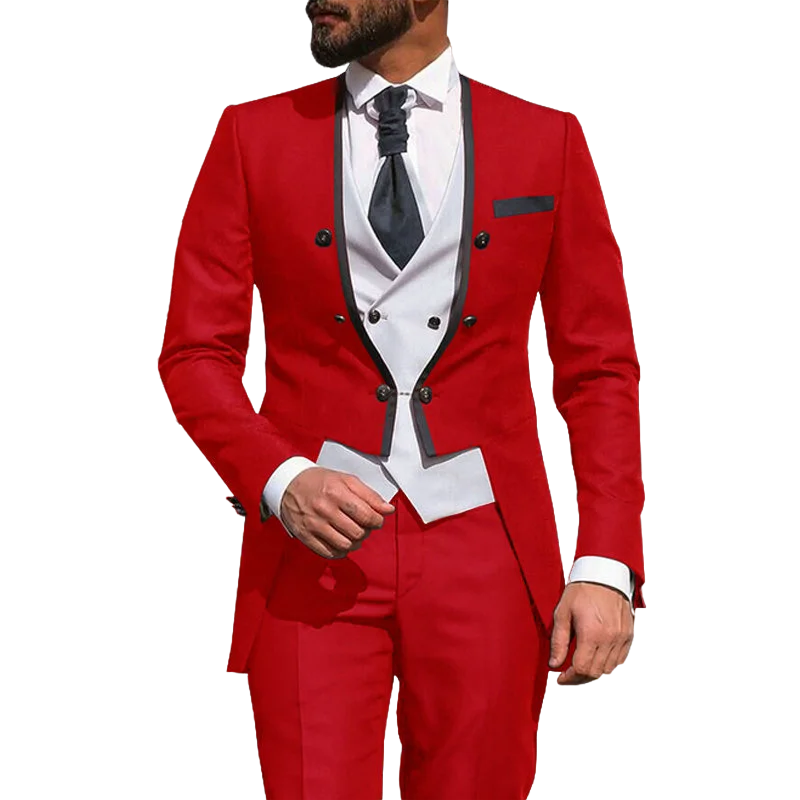 

New Italian Tailcoat Design Red Men Suit 3 Pieces Slim Fit Wedding Suit For Men Groom Tuxedos Bridegroom Best Man Blazer