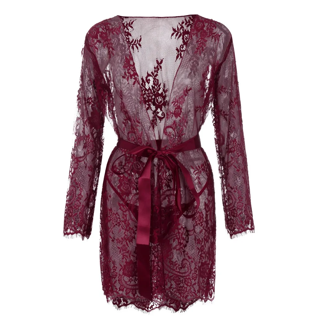 Атласная шелковая женская пижама кардиган ночная рубашка сексуальный кружевной