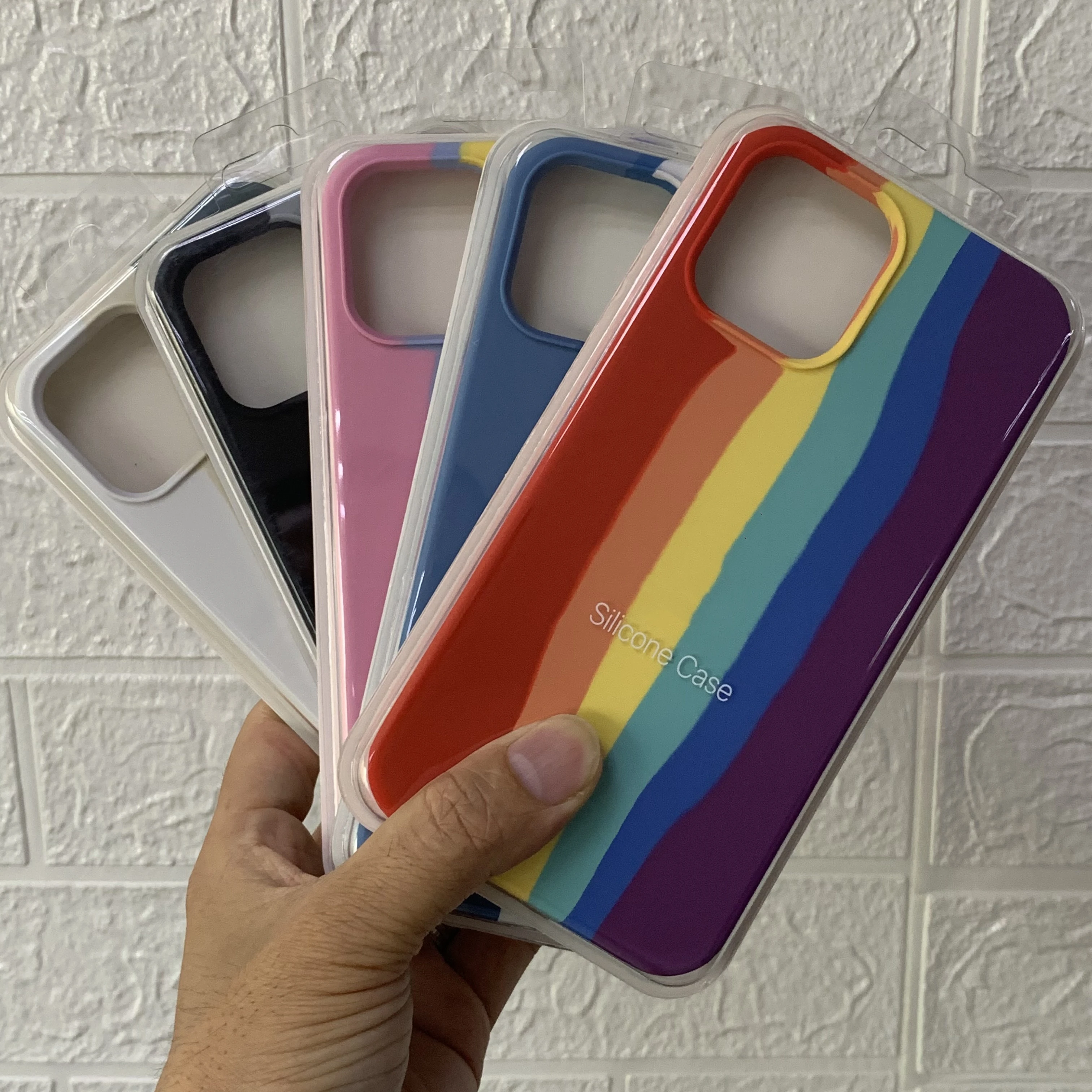 

10pcs/lot Newest Rainbow Colors Original Silicone Case For 12Min 12Pro Max 12 7 8 Plus X XR XS MAX 11 Pro Max Full Cover Case