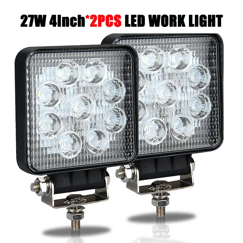 2PC 27W 4inch Square 2 шт. светодиодный брусок для внедорожников 18-240W 4-12 дюймов светодиодный светильник бар светодиодный рабочий Светильник Автомобиля Трактор Лодка 4x4 грузовик внедорожник ATV дальнего света 12V 24V - Цвет: 2PC 27W 4inch Square