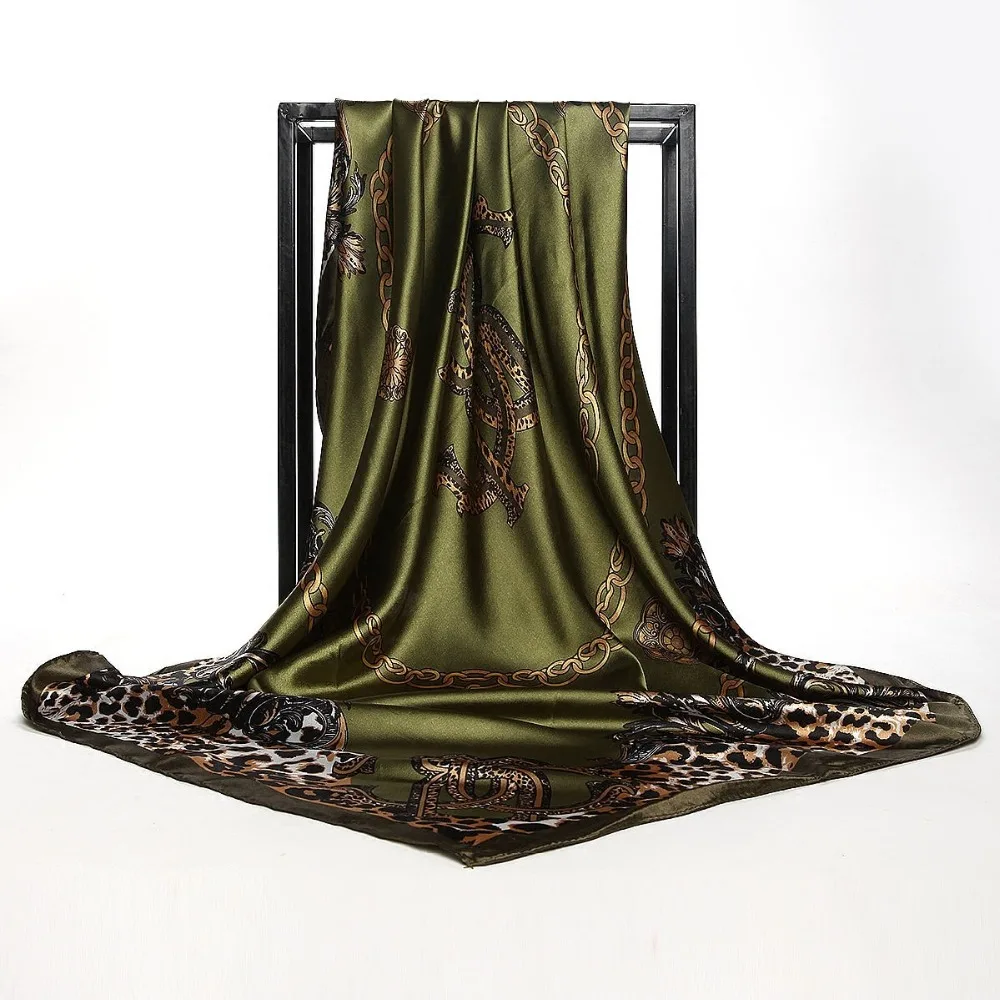 Шелковый шарф для женщин Европейский Леопардовый принт квадратный платок шарфы