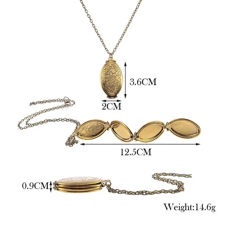 

New Fashion Women Men Gold Necklace Pattern Locket 4 Slots Photo Frame Pendant Chain Necklace Memorial Jewelry Gifts