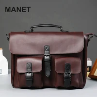 manet pu classic solid pattern male cosbody bag business shoulder bags for men large capacity durable handbag trendy crossbody