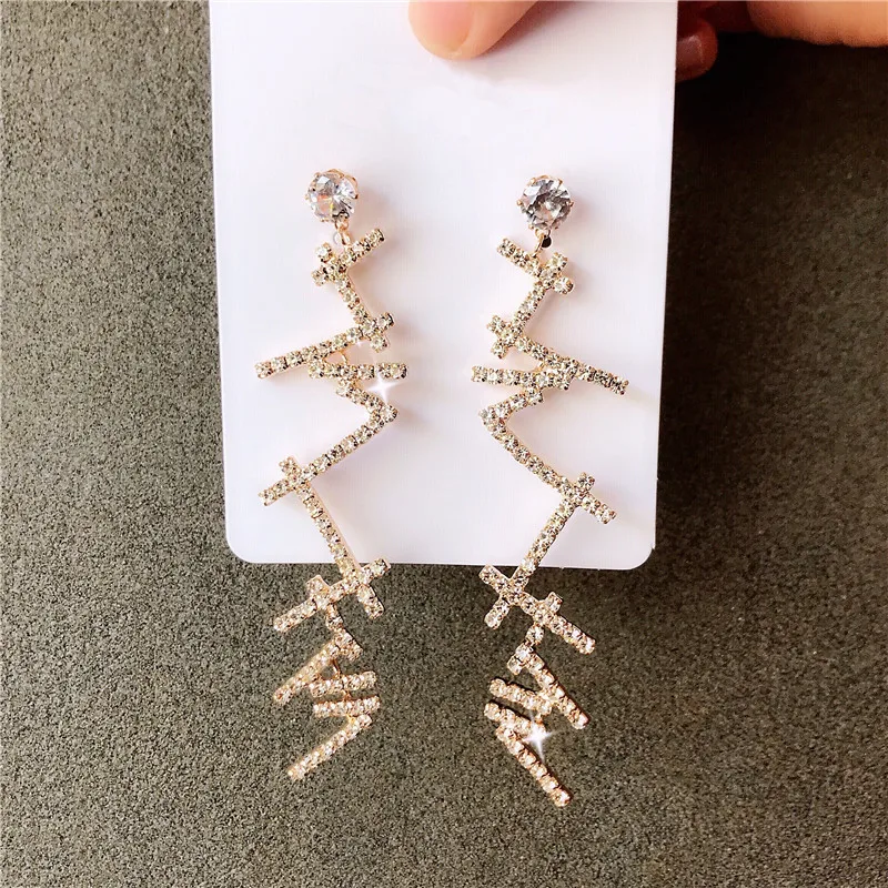 FYUAN длинные кисточки кристаллы Висячие серьги для женщин Bijoux нерегулярные Стразы Висячие серьги Модные Ювелирные изделия Подарки - Окраска металла: gold