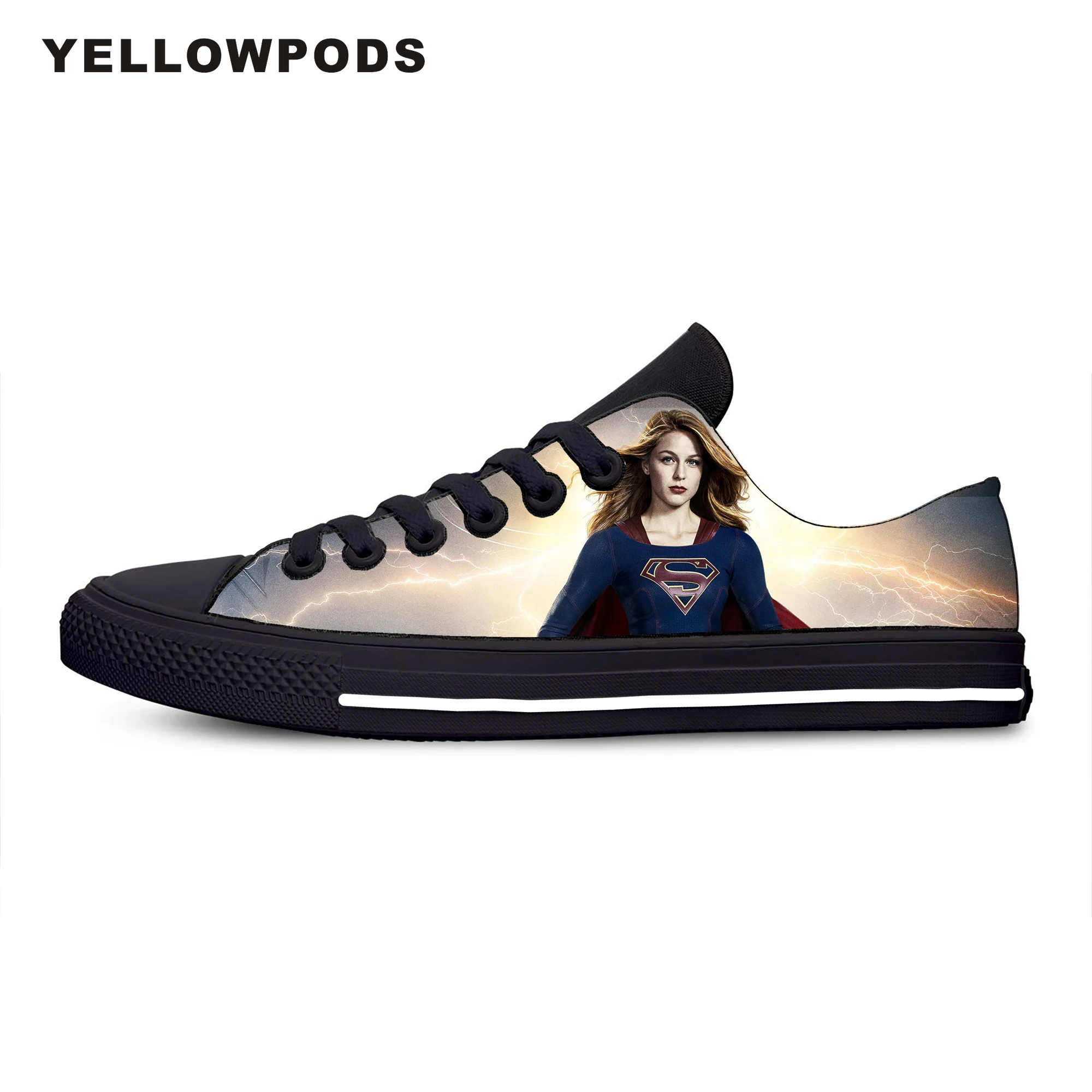 

Flats Classic Canvas Shoes Supergirl DC Superhero Hot Cool Low Top Women Woman Black Flats 3D Print Casual Fashion Shoes
