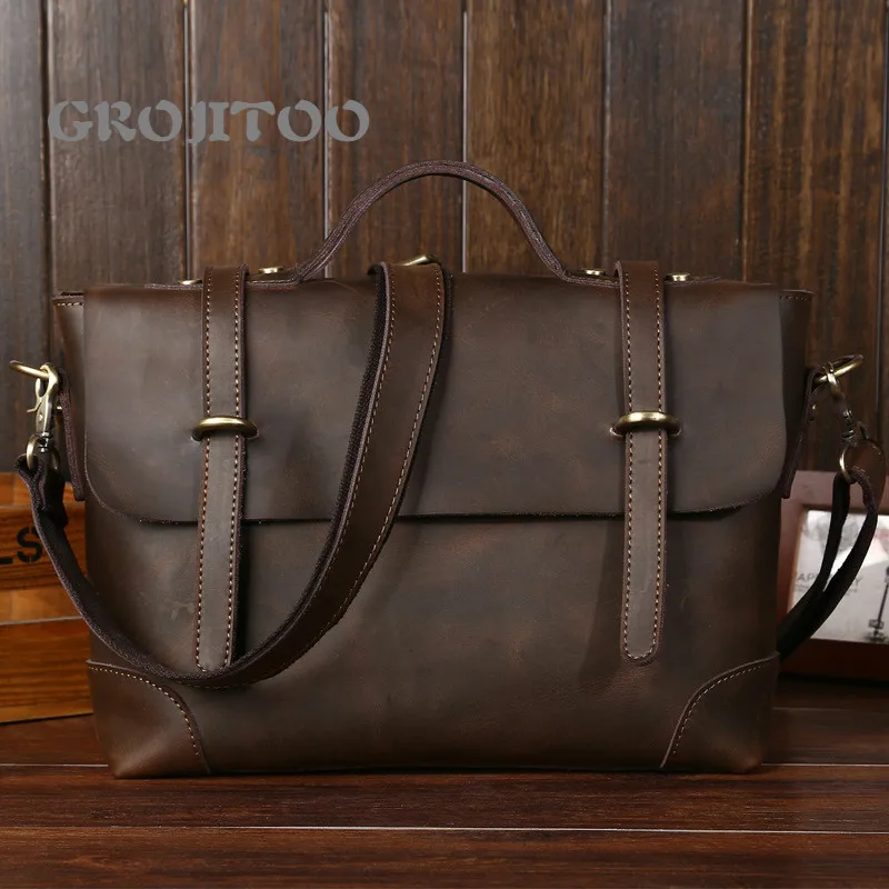 

Сумка через плечо GROJITOO из натуральной кожи для мужчин, сумочка из кожи Крейзи Хорс, деловой портфель из воловьей кожи, мужская сумка для почт...