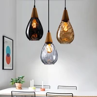 modern led pendant light water drop glass wood loft industrial pendant lamp for kitchen island cafe bar dining room home decor