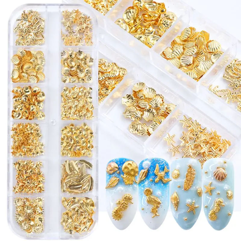 

12 Grids/Box Mixed Glitter Metal Nail Art Decoration Starfish Shell Sun Filler