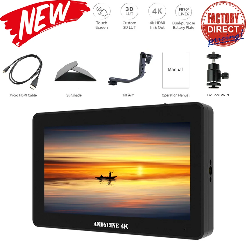 Andycine A6 Plus камера с сенсорным экраном полевой монитор 5,5 дюймов ips Full HD Дисплей HDMI 4K вход/выход СВЕТОДИОДНЫЙ подсветка с 3D LUT - Цвет: Add Hot Shoe Mount