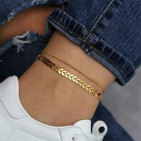 fashion women anklets simple fishbone handmade chain double anklet female