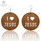 Серьги-подвески SOMESOOR с гравировкой цвета коричневого кофе Я люблю Иисуса, деревянные серьги из натурального дерева, 6 см, большие размеры, подарки для христианских женщин