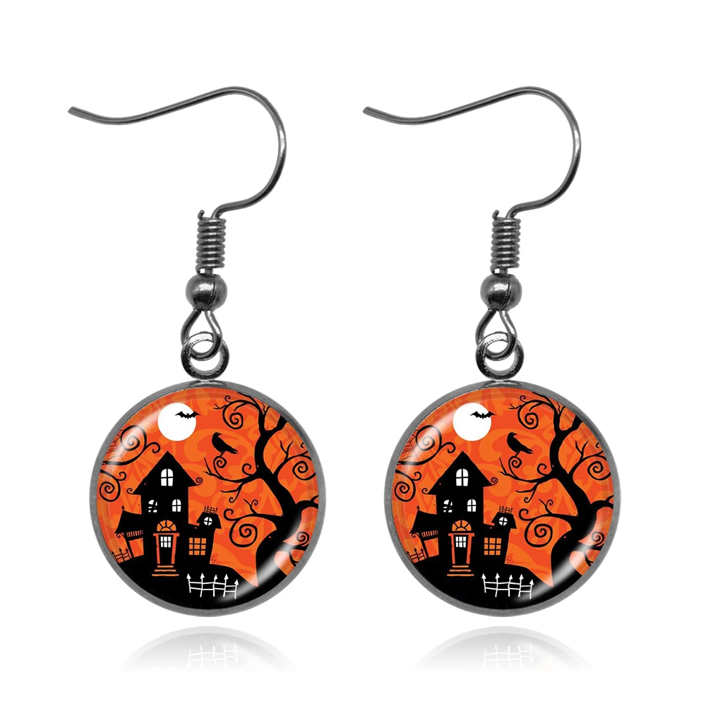

KARAIRIS 18mm Round Pendant Drop Dangle Earring Happy Halloween Earrings Art Picture DIY Glass Cabochon Dome Earring Accesories