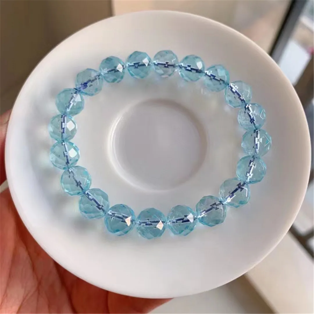 

9mm Natural Blue Topaz Quartz Bracelet Jewelry For Women Lady Men Gift Wealth Healing Crystal Beads Clear Gemstone Strands AAAAA
