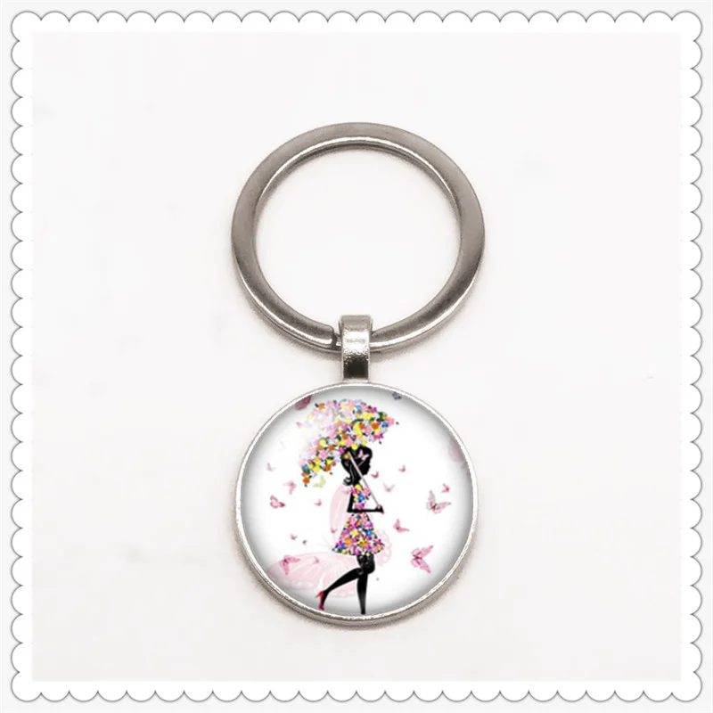 Брелок для ключей с изображением девушки манги 25 мм круглое выпуклое стекло